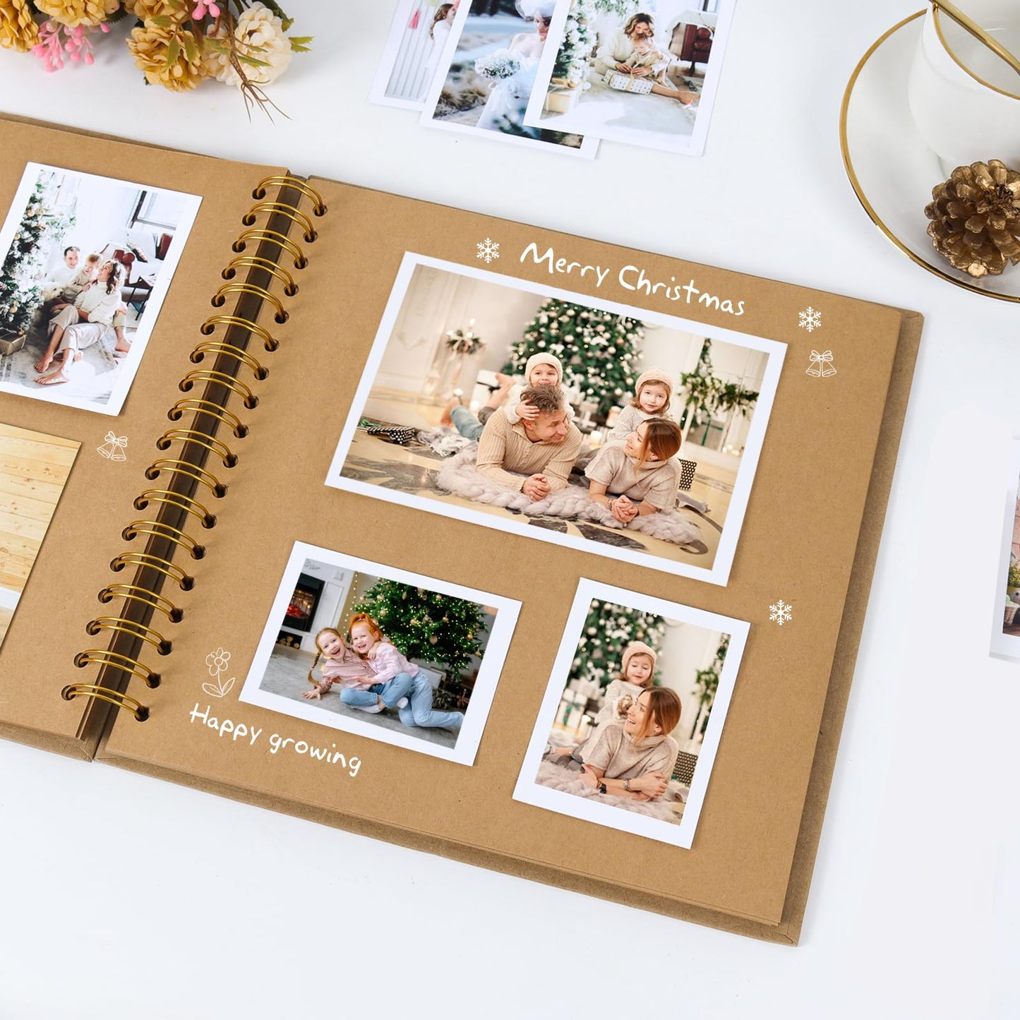 RECUTMS 8 x 8 Inch Small DIY Scrapbook Photo Album, 60 Pages Hardcover Craft Paper Photo Album for Memory Book, Anniversary, Valentines Day Gifts (Brown)