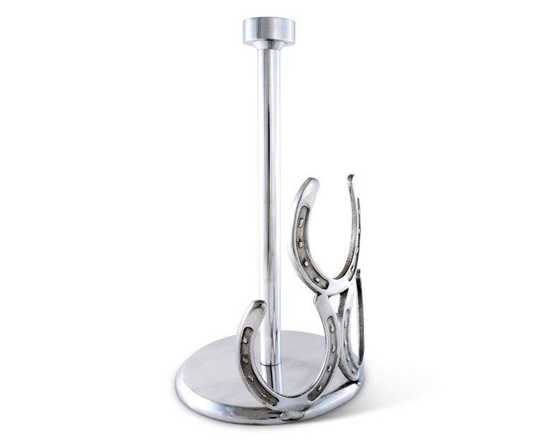 Arthur Court Aluminum Horseshoe Western Cowboy Decorative Countertop Paper Towel Holder Standing 12.5 inch Tall