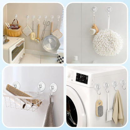 VIS'V Suction Cup Hooks - Heavy Duty Removable Shower Hooks | Clear, 4 Pack with Wipes