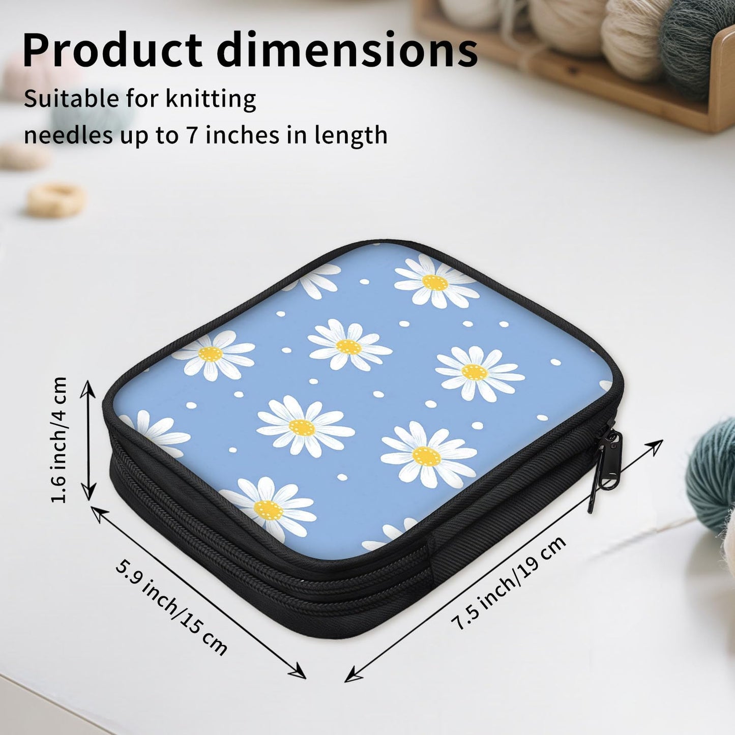 ETLKJVBL Crochet Hook & Knitting Needle Organizer Case, Small Daisy 2-Layer Travel Storage Bag for Hooks, Needles & Accessories, Empty