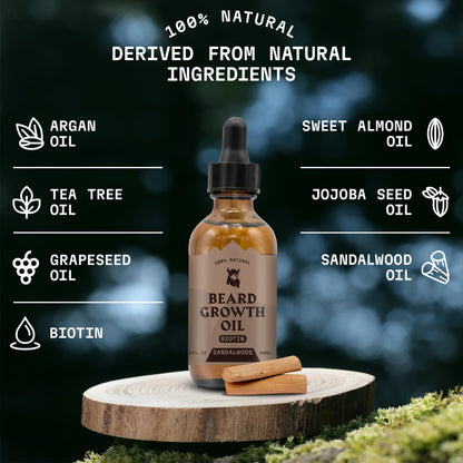 Striking Viking Beard Oil with Biotin for Men - 2 Fl Oz, 1 Pack, Sandalwood - Thickening & Conditioning Beard Growth Oil & Serum with Argan & Jojoba for Hydrated Facial Hair