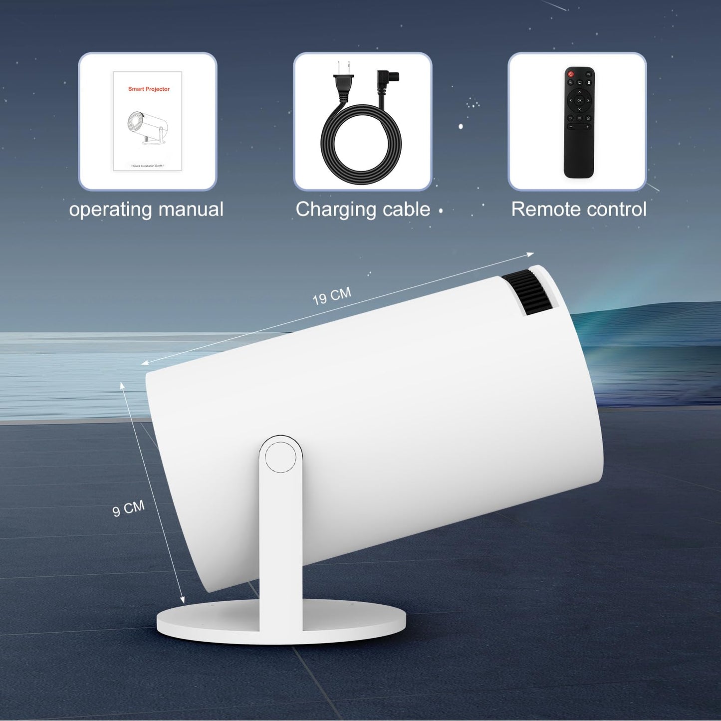 Mini Projector with WIFI 6 and Bluetooth, 4K 1080P Support Portable Projector 180° Rotatable 130'' Screen Movie Projector Auto Keystone Compatible for Laptop, PC, Smartphone (White)