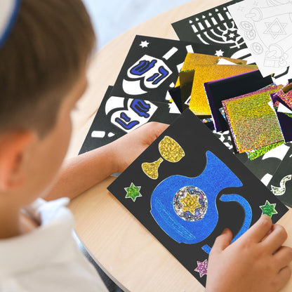 Cinrobiye 24 Set Hanukkah Foil Art Craft DIY Chanukah Painting Kit Art Paper Coloring Activity for Home School Classroom Art Project Party Favors Happy Hanukkah Birthday Goodie Bags Gifts Prizes