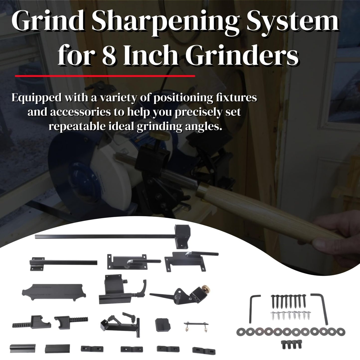 Pro Grind Sharpening System for 8" Grinders - Complete Kit with Quad Jig & Setup Blocks for Sharpening Lathe Tools, Chisels, Skews, Bowl & Spindle Gouges Mixizap