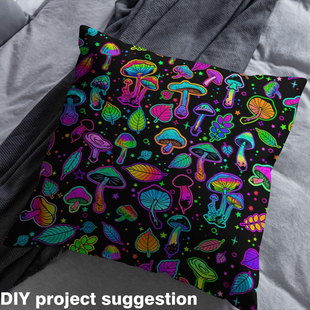 Colorful Mushroom Fabric by The Yard Cartoon Cute Neon Light Gradient Plants for Kids Sewing Supplies Hippie Botanical Leaves Stars Graffiti DIY Soft Flannel Polyester No Stretch 1 Yard