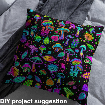 Colorful Mushroom Fabric by The Yard Cartoon Cute Neon Light Gradient Plants for Kids Sewing Supplies Hippie Botanical Leaves Stars Graffiti DIY Soft Flannel Polyester No Stretch 1 Yard