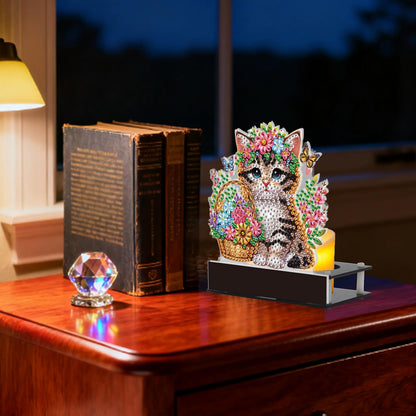 JISHSHAY Diamond Art Candle Holder Cat Diamond Painting Candlestick Holders Animal Gem Painting Candle Stand Flower Gem Art Candleholders Embroidery Kit Mosaic Kits for Adults Desktop Decoration