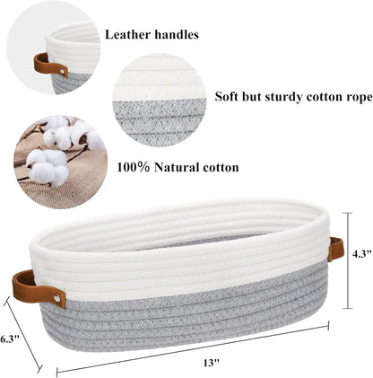 Bathroom Countertop Organizer Basket, Cotton Rope Woven Decorative Basket for Bathroom, Bedroom, 13"x6.3"x4.3" (Off