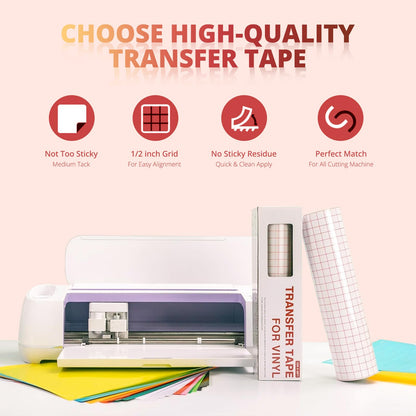 YRYM HT Clear Vinyl Transfer Paper Tape Roll - 12 x 50 FT w/Alignment Grid Application Tape Compatible with Cricut Explore & Maker Machines, Adhesive Vinyl for Decals, Signs, Windows, Stickers
