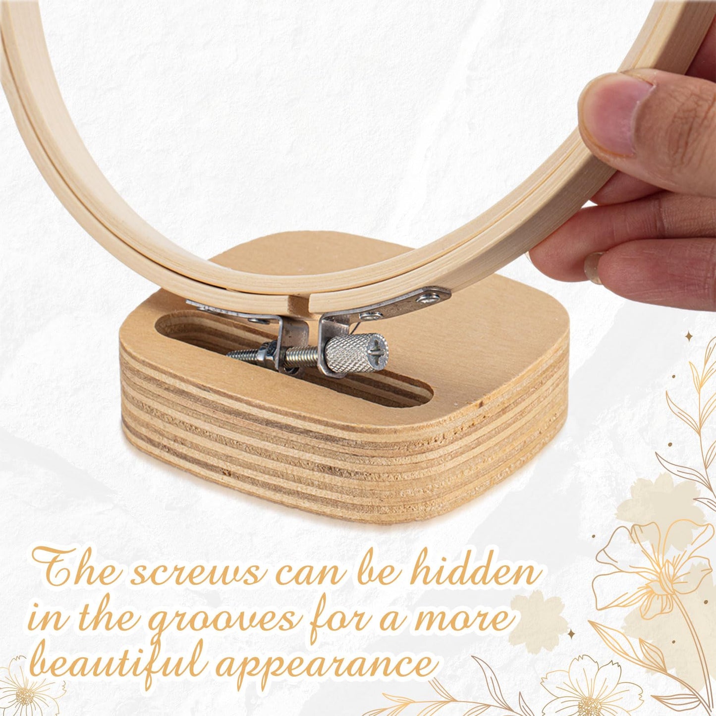Juexica 5 Pcs Embroidery Hoop Display 3 x 2.76 Inches Embroidery Hoop Holder Wooden Base Hidden Screw Design DIY for Cross Stitch Accessories Decor