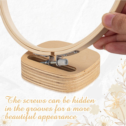 Juexica 5 Pcs Embroidery Hoop Display 3 x 2.76 Inches Embroidery Hoop Holder Wooden Base Hidden Screw Design DIY for Cross Stitch Accessories Decor