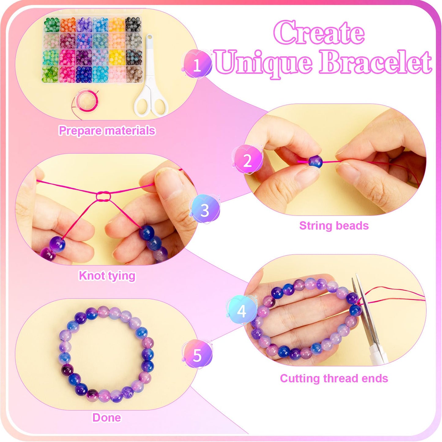 XSEINO 192 Colors 4800pcs 8mm Dream Candy Colorful Series Glass Beads Bracelet Making Kit,8 Box Different Unique Styles Crystal Bead for Making and DIY Crafts