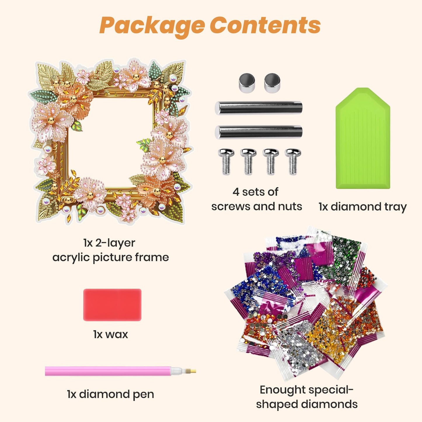 MXJSUA Pink Floral Special Shape Diamond Painting Picture Frame Kits for Table Home Decor, Acrylic Tabletop Display Photo Diamond Art Painting Frame Suitable for Photos within 7 Inches