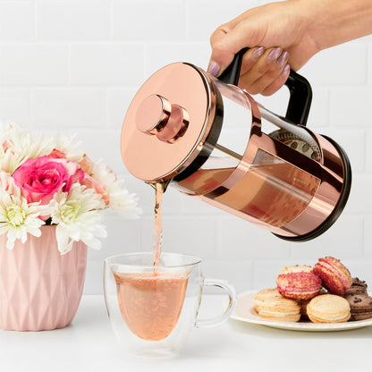 Pinky Up Piper 34 oz Rose Gold Tea Press Pot, French Press for Loose Leaf Tea and Coffee