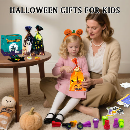 252Pcs Halloween Party Favors for Kids Bulk Stationery Set, 24 Pack Halloween Goodie Bags Stuffers Treat Bag Fillers, Classroom Prizes Non Candy Trick or Treat Toys for School Student Gifts Bags