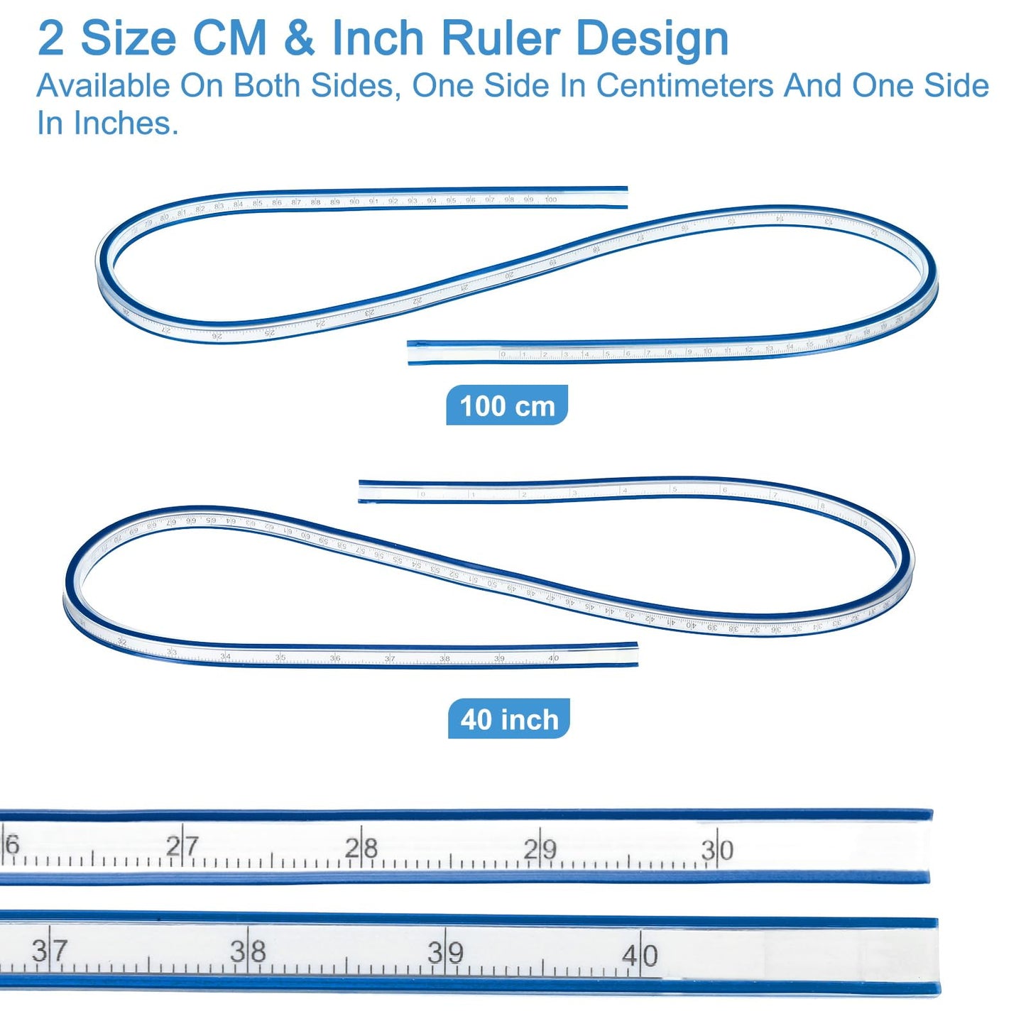 PATIKIL 40 Inch 100cm Flexible Curve Ruler Can Be Bent for Drawing Sewing Engineering, 1 Pcs, Blue