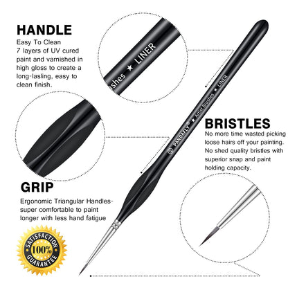 PANDAFLY Detail Paint Brushes Set, 15pcs Miniature Brushes for Fine Detailing & Art Painting - Acrylic, Oil, Watercolors & Paint by Number, Models, Face, Nail, Craft
