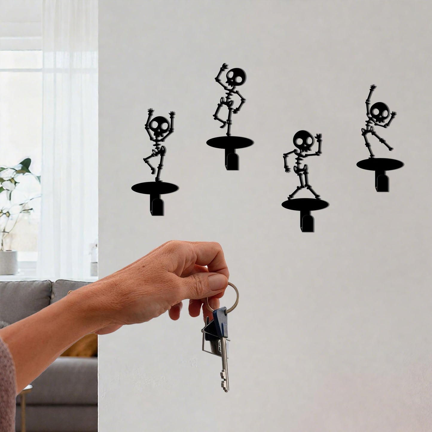 Xedatric Gothic Home Decor, Halloween Easter Skeleton Hooks, Set of 4 Skull Shaped Wall Decor for Spooky, Halloween Decor and Teen Boy Room Art