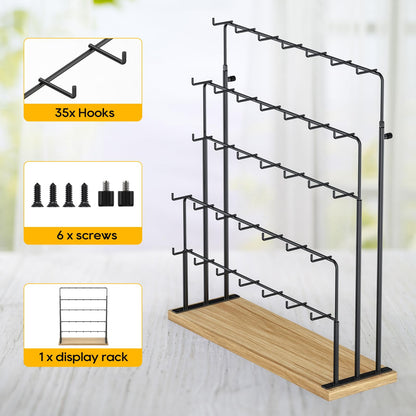 ORLESS Jewelry Display for Vendors, Earring Display Stand for Selling, Necklace Display Holder for Selling, Earring Cards Organizer for Bracelets, Rings, Jewelry Towers, Original Wood (35 Hooks)