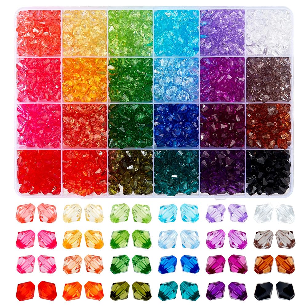 PH PandaHall 1200pcs 8mm Crystal Beads for Jewelry Making 24 Colors Bracelet Beads Faceted Bicone Acrylic Bead Loose Craft Bead for Bracelet Necklace Earring Keychain Making
