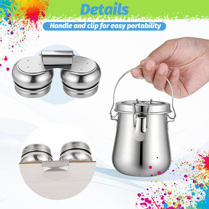 MySHUCE 2 Pcs Paint Brush Cleaner, Airtight Stainless Steel Brush Holder for Painting Double Dipper Palette Cup Paint Brushes Portable Washer Holder for Oil Cleaner Kits(20oz/Medium)
