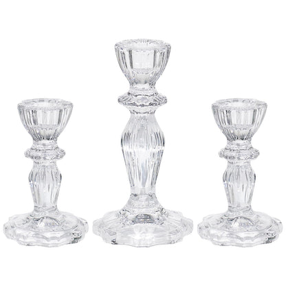 CHOCSTAY Glass Candlestick Holders Set of 3, Clear Candle Holder Taper Candle Holders for Candlesticks, Table Centerpiece, Home Decor,Wedding, Birthday, Party, Christmas