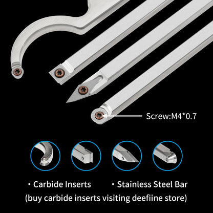 DEEFIINE Carbide Tip Wood Lathe Turning Tool set With Bowl sander, Lathe Roughing and Finishing Hollowing Tool Interchangeable Aluminum Alloy Handle with 4pcs Carbide Inserts For Woodturning