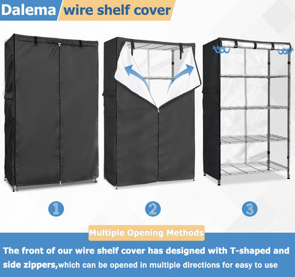 Dalema Wire Rack Covers,Heavy Duty 600D Dustproof Waterproof Storage Rack Covers for Metal Shelves,Storage Shelf Cover with Zipper for Wire Shlef,48''W x 24''D x 71''H,Black with Clear Front