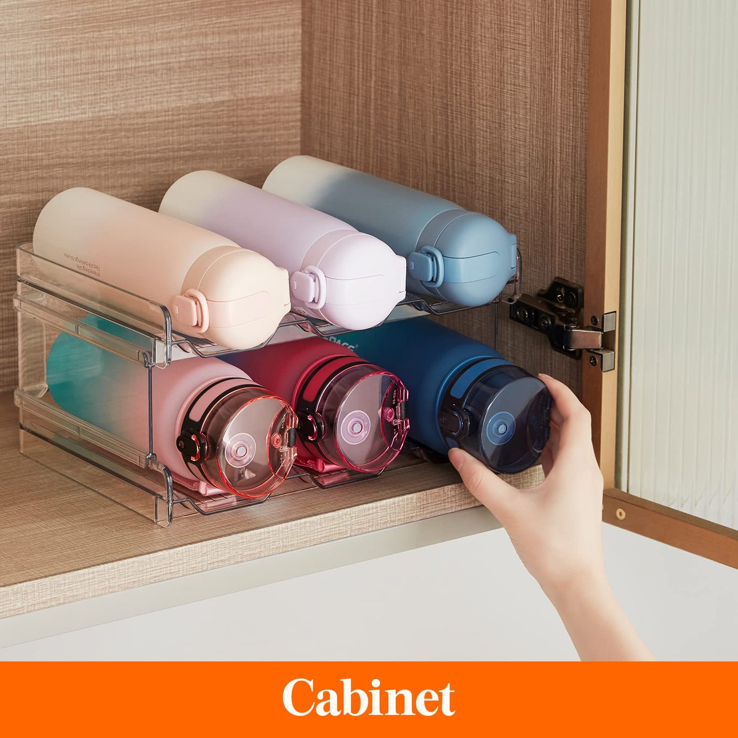 Lifewit Stackable Water Bottle Organizer for Cabinet, Plastic Bottle Holder Fits Bottles & Tumblers up to 3.8" Diameter, Pantry, Countertop & Fridge, Holds 6 Bottles