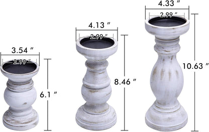 NIKKY HOME Rustic Candle Holder Set of 3 - Farmhouse Wood Stand for Mantle & Dining Table | Distressed White