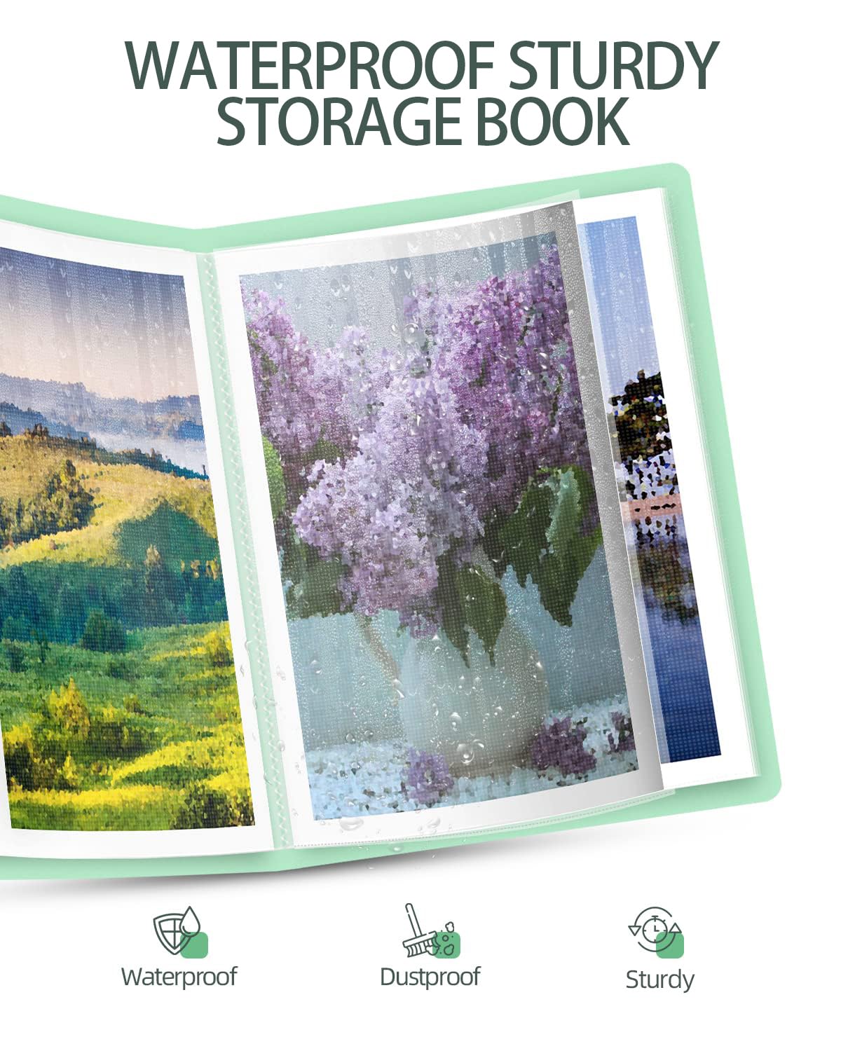 SXhyf A3 Diamond Painting Storage Book for 60 Diamond Painting Pics, Diamond Painting Accessories with 30 Pages Clear Sheet Protectors, Presentation Portfolio Folder for Artwork, 16.5x12.1in