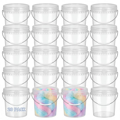 METAPACK 20-Pack 0.5 Quart Plastic Mini Bucket with Handle - Portable Desktop Organizer for Office, Makeup, Craft Supplies - Small Blue Storage Container for Desk, Bathroom, Kitchen (Clear)