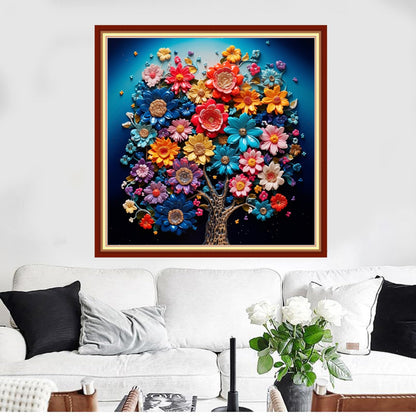 Funxvoot Stamped Cross Stitch Kits Beginners Full Range of Embroidery Kits for Adults 11CT Embroidery Patterns Needlepoint Kits Printed Cross Stitch Kits -（Colorful Flower Trees 18x18 inchs）