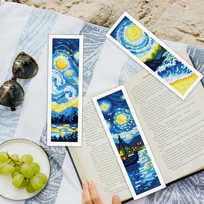 ORIGACH 6 Pcs Cross Stitch Bookmark Kit for Beginner Adults, Swirling Night Sky Stamped Embroidery Bookmark Kit with Instruction for Starters Printed Cross Stitch DIY Kits for Book Lovers