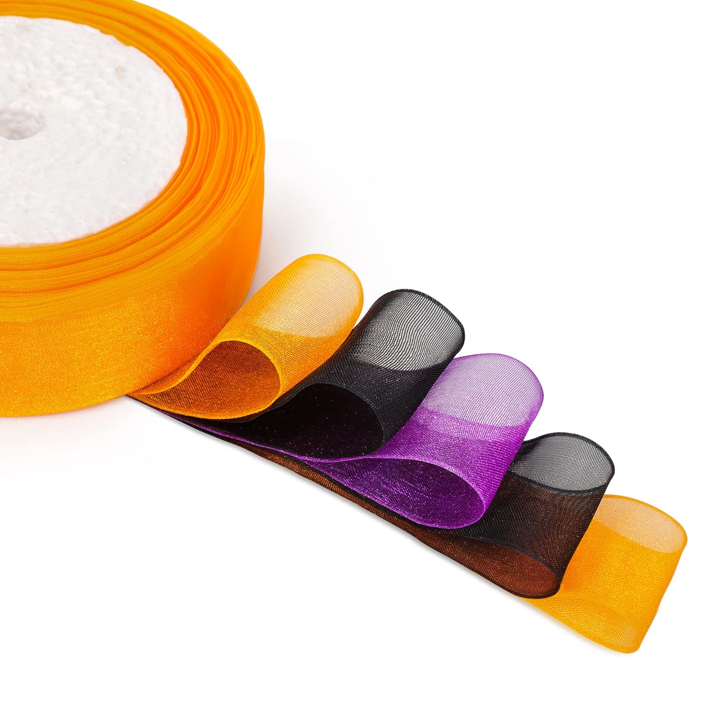Organza Ribbon Sheer Ribbon, 1" x 125 Yd 5 Rolls Halloween for Gift Wrapping, Bouquet, Wedding, Party Decoration, Halloween