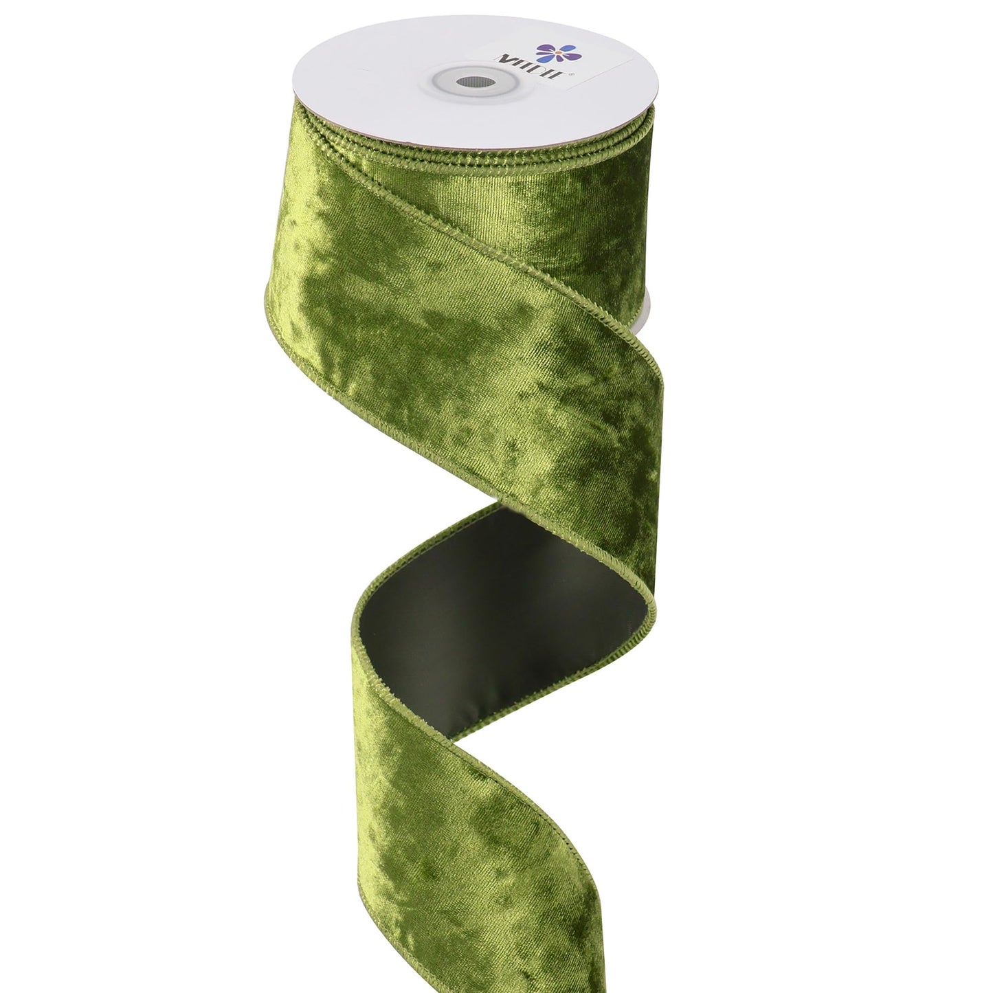 MEEDEE Moss Green Velvet Wired Ribbon 2.5 Inch - 10 Yards Crushed Velvet Christmas Ribbon for Tree Decoration, Wreath Supplies, Crafts Bow Making