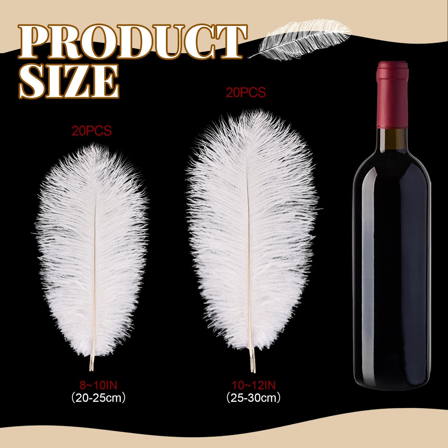 Natural White Ostrich Feathers Bulk 40 Pack, 10-12 in, 8-10 in (20 Pcs Each), for DIY Vase Craft Wedding Party Centerpieces Christmas Decoration