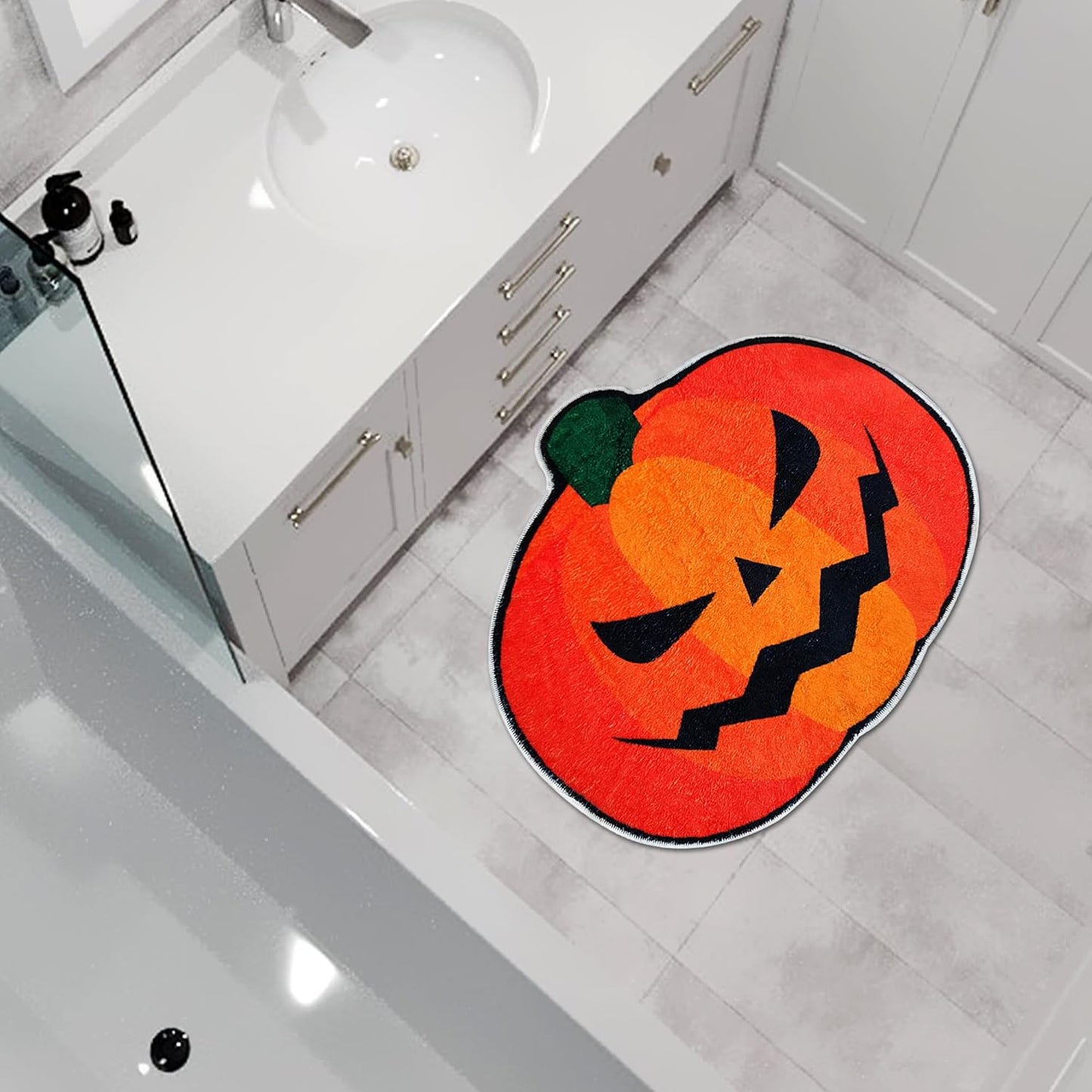 FANTPK Halloween Bathroom Rug, Fall Pumpkin Bath Mat Water Absorbent Non-Slip Washable for Shower Tub Microfiber