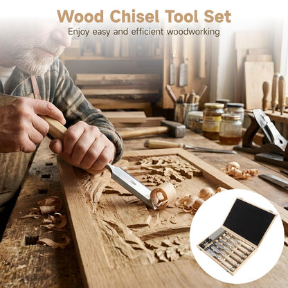8 Pcs Wood Chisel Set for Woodworking, CR-V Steel Wood Carving Chisels Kit (1/4" to 1-1/2") with Sharpening Stone & Honing Guide, Professional Carpentry Hand Tools in Wooden Box