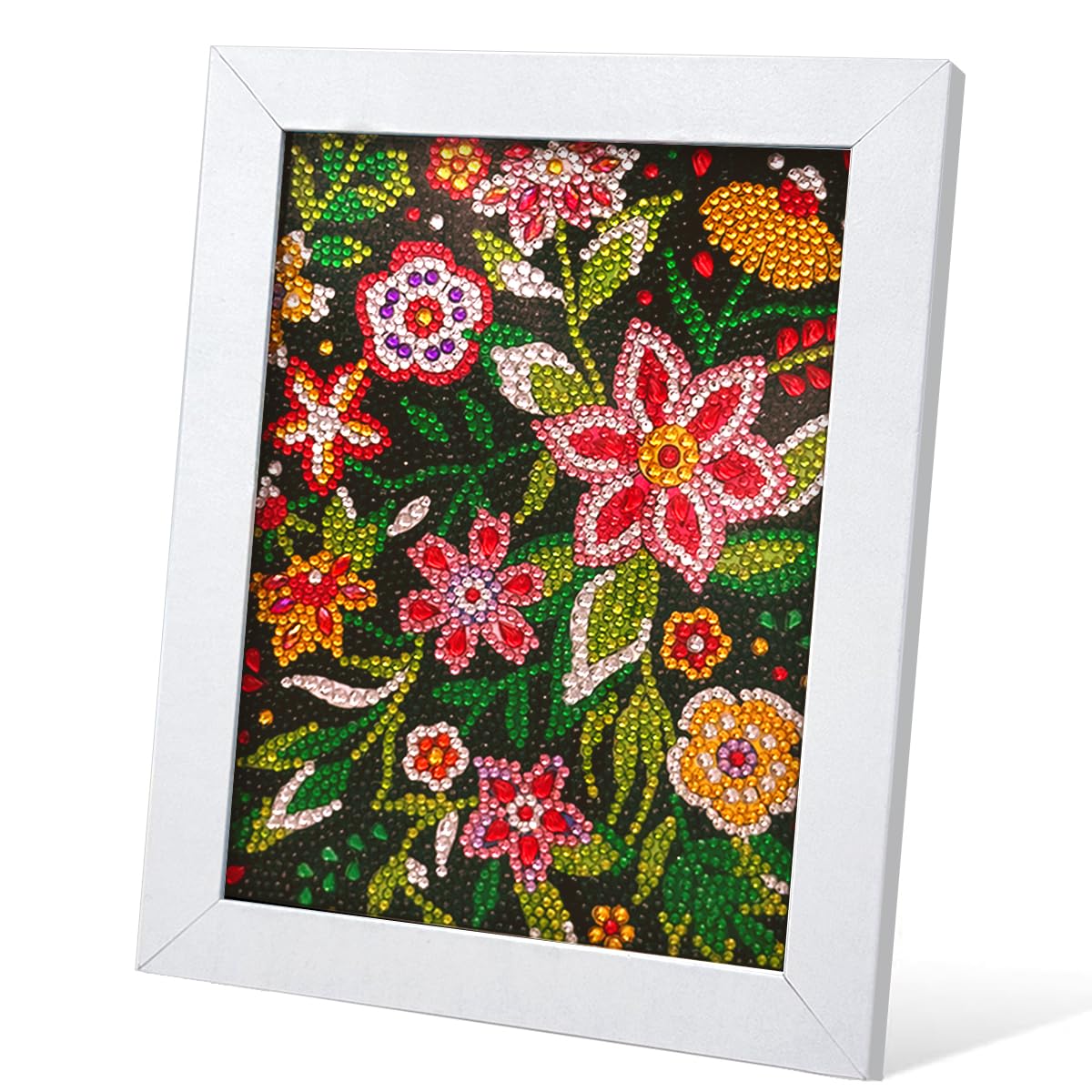 QIOUOL Flower Diamond Art Painting Kits for Kids Adults Beginners with Wooden Frame Girls Art Crafts Rhinestone Gem by Number Kits,Diamond Art Kits for Teens,Birthday Gifts and Office Decor