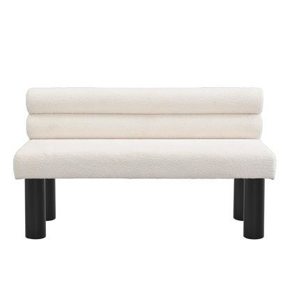 Christopher Knight Home Wally Boucle Upholstered Dining Bench, Modern Large Dining Room Chair, Entryway Ottoman Bench, Bedroom End of Bed Seating, Armless Desing and Wooden Frame, Milky White+Black