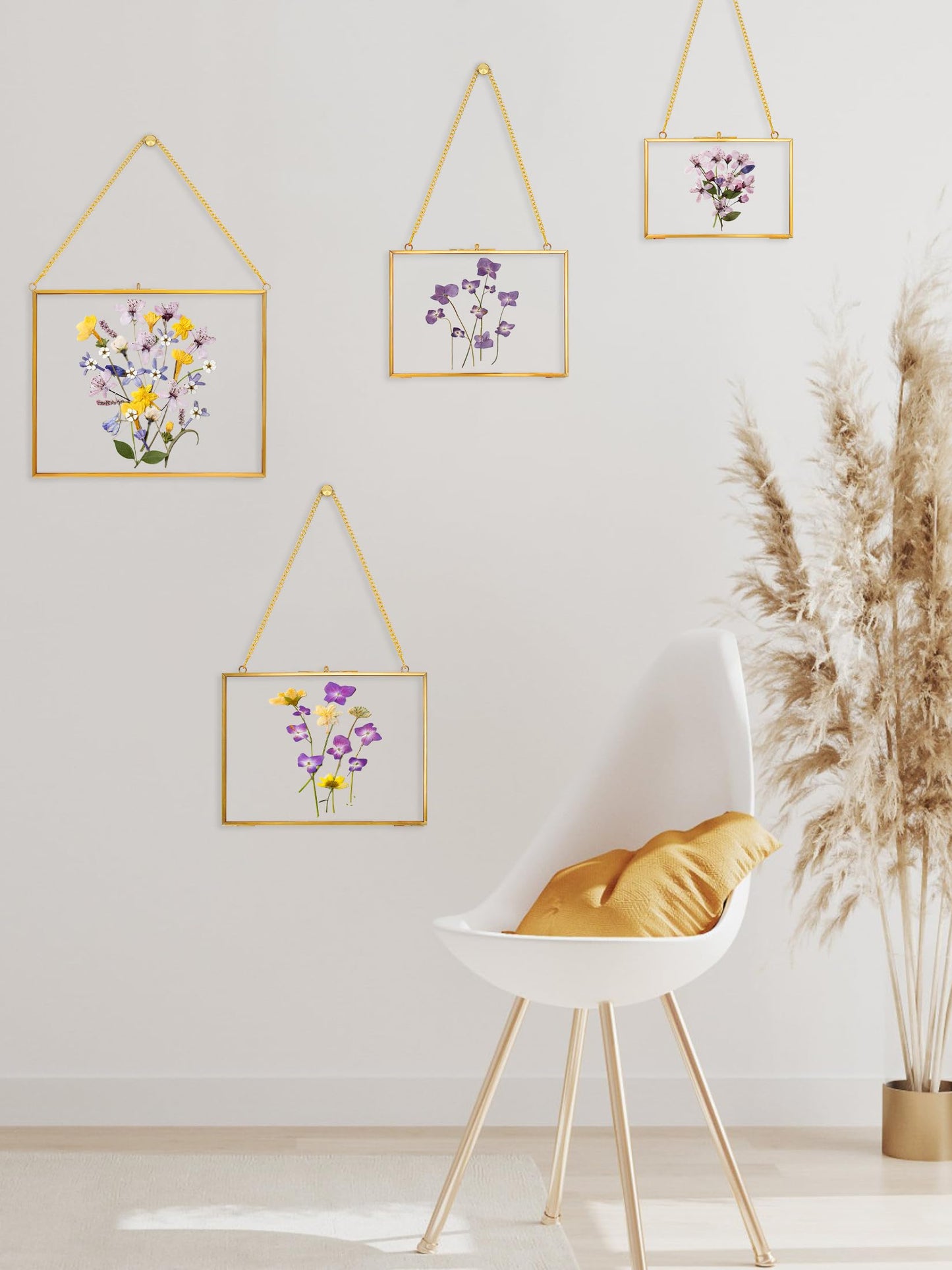 REDHUGO Hanging Pressed Flower Frame Handmade, Double Glass Picture Frame Floater frame Floating Frame for Pressed Flowers Home Wall Artwork, Rectangle Horizontal 4×6 inches, Gold (FRAME ONLY)