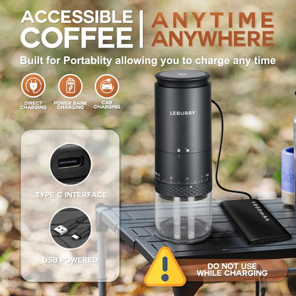 LEBURRY Burr Coffee Grinder - Portable Espresso Grinder with Stainless Steel Conical Mill for Travel, Camping - Cordless/Rechargeable Electric Coffee Bean Grinders with 38 Adjustable Grind Settings