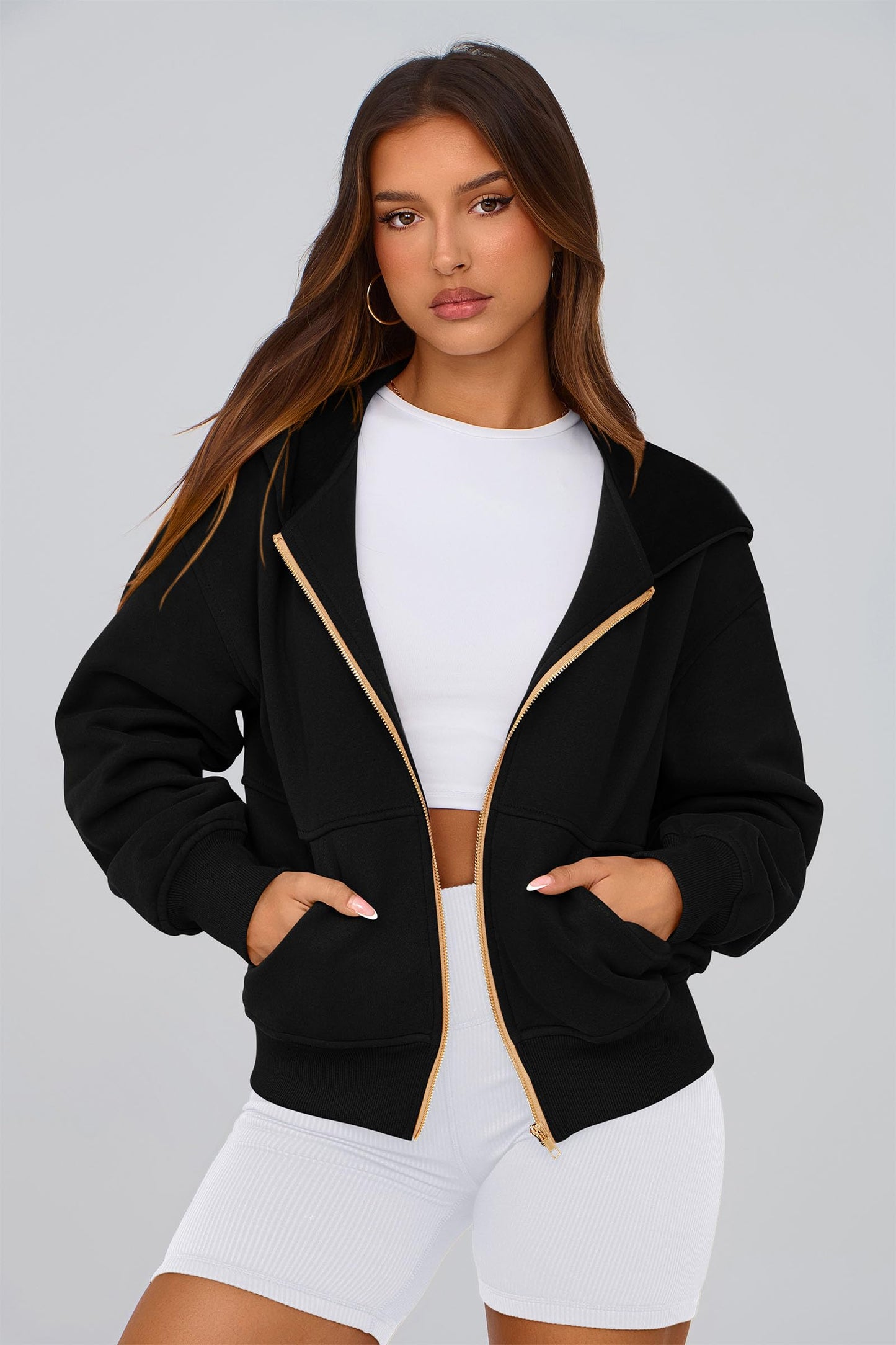 PRETTYGARDEN Hoodies for Women Sweatshirt Zip Up Hoodie Fall Fashion 2025 Trendy Long Sleeve Jackets Winter Clothing Outfits (Black,Large)