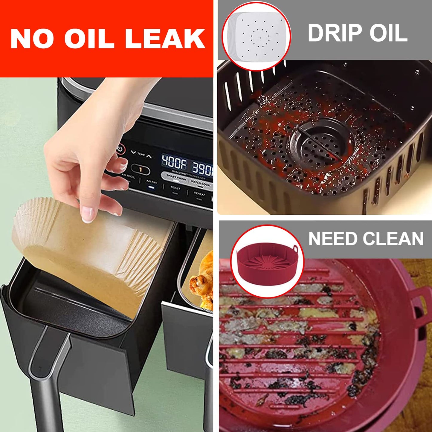 Air Fryer Liners Disposable 9 Inch, 9 inch Air Fryer Liners 125 Pcs Large Square Air Fryer Paper Liners for 5QT 6qt 8QT Air Fryer, Non-stick Parchment Paper for Frying, Baking