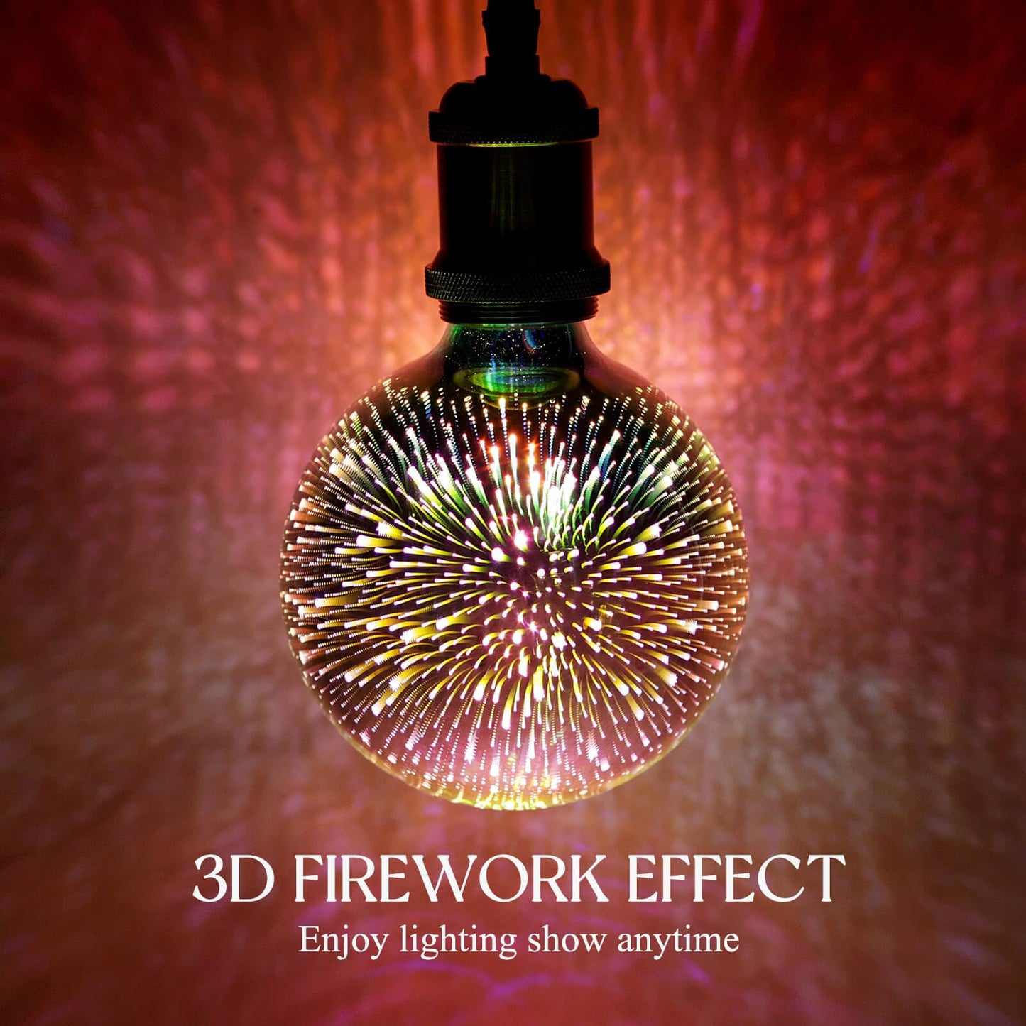 Porseme 3D Fireworks Decorative Light Bulb, E26 Base, 7W, AC100-240V, Glass Bulbs with Soft Warm Light, Shiny Decor for Home, Bedroom, Party (Included 1 G125 Bulb)
