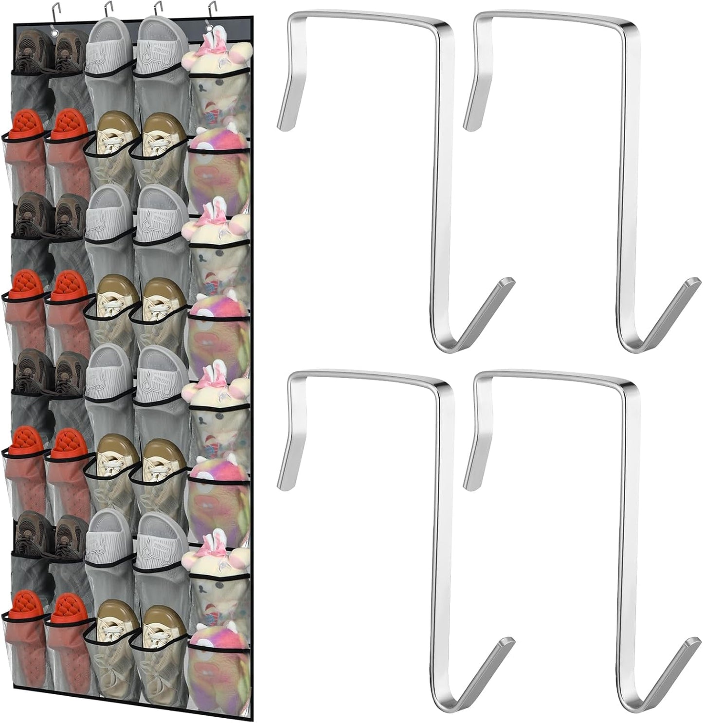 40 Large Over the Door Shoe Organizer | Gray Mesh Pockets Hanging Shoe Rack for Closet, Nonslip Holder for Shoes