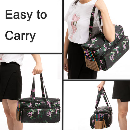 Ryhiac Yarn Storage Organizer Tote Bag Knitting Project Bag Yarn Holder Traveling Crochet Handbag Floral for Bulk Yarns,Crochet Hooks,Knitting Needle,Crochet Acessories