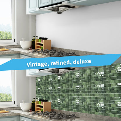 Art3d Peel and Stick Backsplash Tile Green for Kithchen Bathroom Laundry Room Stove RV, 20-Pack of 12 x 6" Self-Adhesive Vinyl Stick On Subway Tile