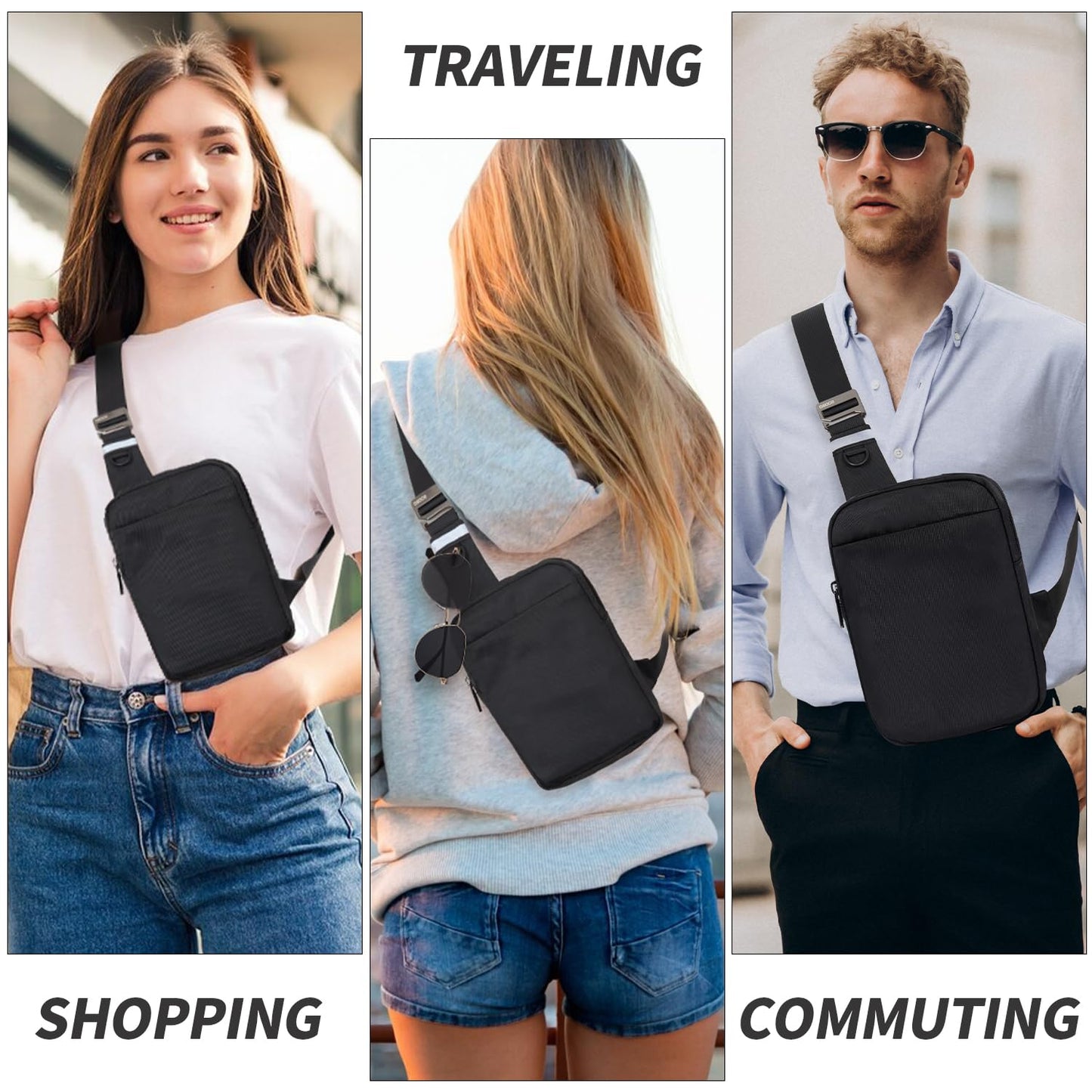 OSOCE Small Sling Bag for Men and Women with RFID Pocket, Anti Theft Crossbody Chest Bag Casual Travel Bag for Hiking,Black,Small
